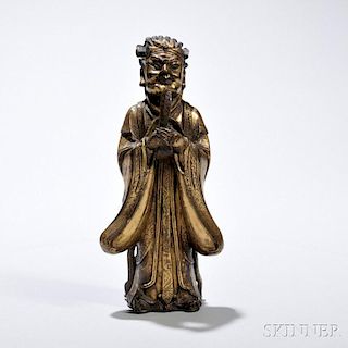 Parcel Gilt-bronze Figure of the Dragon King 镀金青铜龙王，高7.5英寸，中国
