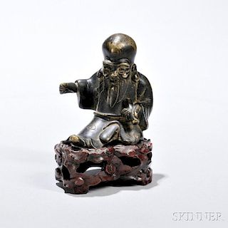 Small Bronze Shoulao 青铜寿老,高3英寸,中国