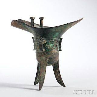 Bronze Jue   Ritual Cup 青铜带饕餮纹爵,高9.375英寸,中国