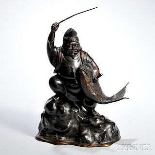 Bronze Figure of Ebisu, the God of Fortune 青铜幸运王，高15.5英寸,20世纪,日本