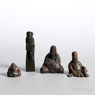 Four Miniature Cast Metal Figures 4件金属小物件,高1.375-4.25英寸,中国和日本