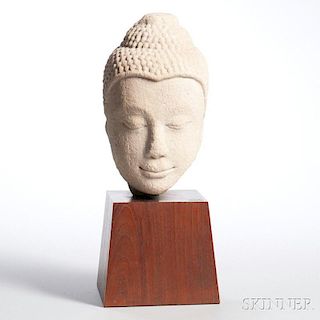 Sandstone Head of a Deity 石制神像头像，高13.5英寸，泰国
