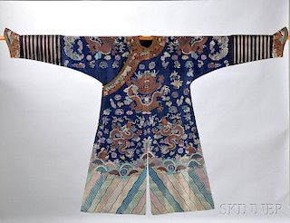 Silk Brocade Semiformal Dragon Robe 锦缎半正式龙袍，长54英寸，19世纪,中国