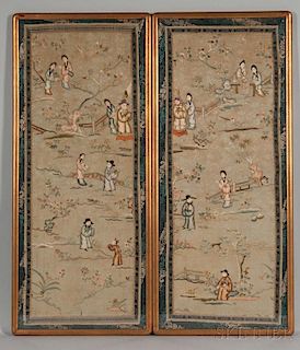 Two Embroidered Textiles 两块绣花丝织品，长36.375英寸,宽14.875英寸,19/20世纪,中国