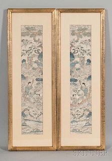 Pair of Kesi Sleeve Bands 缂丝画一对，高19.5英寸,宽3.75英寸,19世纪,中国