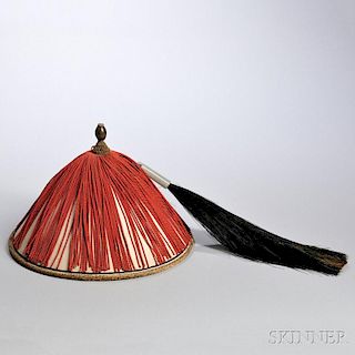 Qing Court Official's Hat 清朝顶戴花翎官帽，高8英寸，直径11.75英寸，19世纪,中国