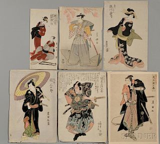 Six Utagawa School Woodblock Prints 6件“歌川学校”木版画，高15.125英寸,宽10.625英寸,19世纪,日本