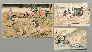 Seven Assorted Woodblock Prints 7件各类木版画,高3.375-10.25英寸,宽8.25-15英寸,19世纪,日本