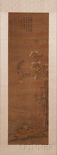 Hanging Scroll Depicting a Bird 花鸟画卷轴，高48,5英寸，宽14.875英寸，16世纪，中国