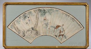 Framed Chinese Fan Painting 陈纯卿扇面,高7.5英寸,宽20英寸