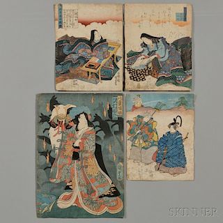 Four Loose Woodblock Prints 4件木版画，高13.25英寸,宽9.5英寸,19世纪,日本