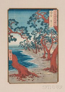 Utagawa Hiroshige (1797-1858), Maiko Beach in Harima 歌川广重（1797年至1858年），舞海滩木版画，高13.25英寸,宽8.75英寸,日本