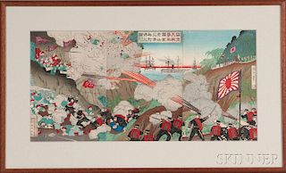 Two Woodblock Triptychs 三联木版画，高13.625英寸,宽27.75英寸,19世纪,日本