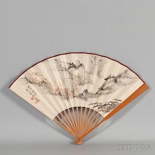 Bamboo Folding Fan, 竹骨纸本折扇,高12英寸,宽18英寸,中国,1940年