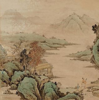 Hanging Scroll Depicting a Landscape "秋浓图",高24.75英寸,宽24.25英寸,19世纪,中国,吴毂祥