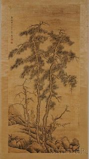 Hanging Scroll Depicting Pine Trees "松树图",高50.25英寸,宽24.25英寸,19世纪,中国