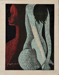 Kiyoshi Saito (1907-1997), Nude (G) 斋藤清（1907-1997），裸体（G），高23.625英寸，宽17.5英寸,日本