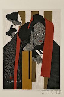 Kiyoshi Saito (1907-1997), Bunraku (C) 斋藤清（1907-1997），艺伎（C），高20.75英寸，宽15英寸,日本