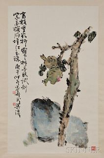 Hanging Scroll Depicting a Pomegranate Branch 石榴图,高37.75英寸,宽23.125英寸,中国