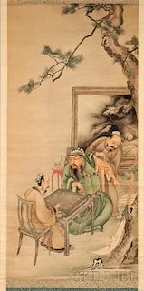 Hanging Scroll Depicting Three Scholars "松下围棋图",高49.5英寸,宽23.5英寸,中国