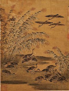 Painting Depicting Geese with Reeds 贾策"苇雁图",高12英寸,宽9英寸,18/19世纪,中国