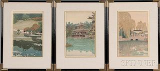 Four Shin Hanga   Prints 4幅木版画（3幅吉田浩，1幅吉田东市），20世纪，日本