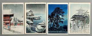 Eight Kawase Hasui (1883-1957) Woodblock Prints 8幅川濑莲井（1883年至1957年）木版画，高15英寸，宽9.5英寸,日本