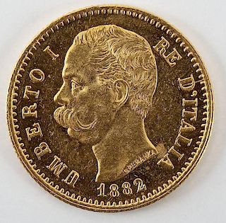 1882R Italian Gold 20 Lire