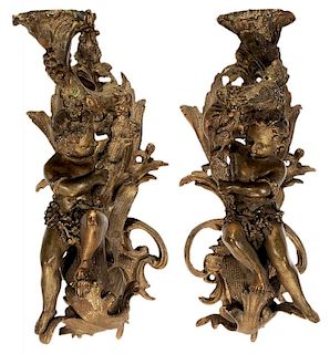 Pair Finely Modeled Gilt Bronze Putti