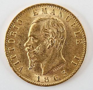 1863T Italian Gold 20 Lire