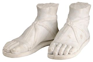 Pair Carved White Marble Feet with