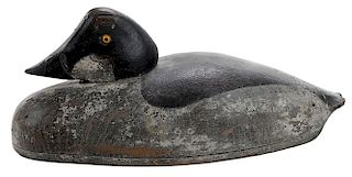 Carved and Painted Wooden Black Scoter