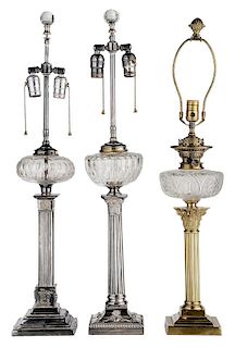 Three Columnar Banquet Lamps with Cut