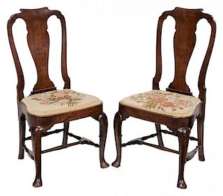 Pair Queen Anne Walnut Side Chairs