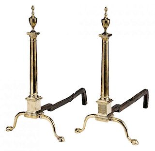 Pair Chippendale Style Brass and Iron