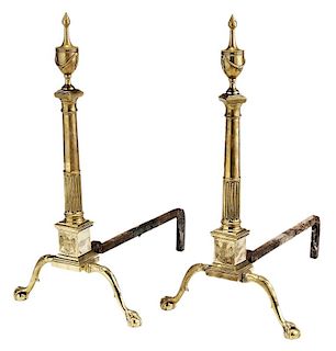 Pair Chippendale Style Engraved Brass
