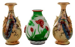 Pair Worcester Porcelain Painted Vases