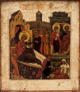 A RUSSIAN ICON OF THE NATIVITY OF MARY, 16TH CENTURY