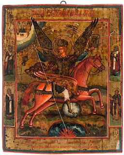 A RUSSIAN ICON OF THE ARCHANGEL MICHAEL, 18TH OR 19TH CENTURY