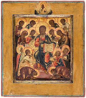 A RUSSIAN ICON OF CHRIST AND THE APOSTLES, 19TH CENTURY