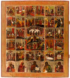 A LARGE RUSSIAN ICON OF THE RESURRECTION WITH FEASTS, 18TH OR 19TH CENTURY