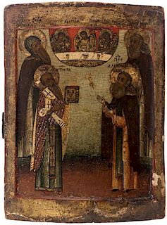 A RUSSIAN ICON OF FOUR PRAYING SAINTS, PSKOV SCHOOL, 16TH-17TH CENTURY