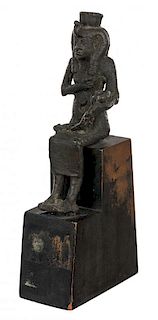 AN ANCIENT BRONZE EGYPTIAN SCULPTURE OF THE GODDESS ISIS, 26TH-30TH DYNASTY, 600-400 BC