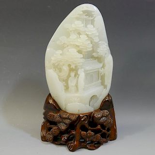 RARE ANTIQUE CHINESE CARVED JADE MOUNTAIN - QIANLONG MARK