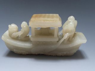 CHINESE ANTIQUE JADE BOAT DECORATION