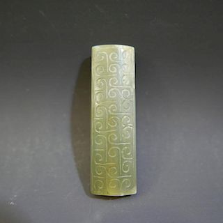 ANTIQUE CHINESE CARVED JADE TUBE PENDANT - WARRING STATE