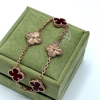 Van Cleef & Arpels Vintage18K Rose Gold Guilloche Carnelian 5 Motif Bracelet