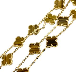 Van Cleef & Arpels 18k Yellow Gold Vintage Alhambra 20 Motifs Tiger Eye Necklace