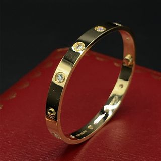 Cartier 18K Yellow Gold 10 Diamond Love Bracelet Size 16