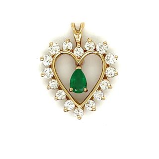 14k Diamond Emerald Heart Pendant